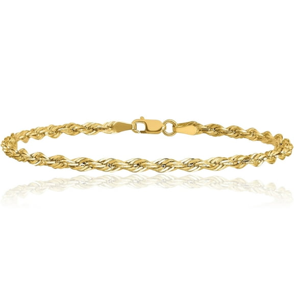10K Solid Yellow Gold 3mm Rope Chain Bracelet