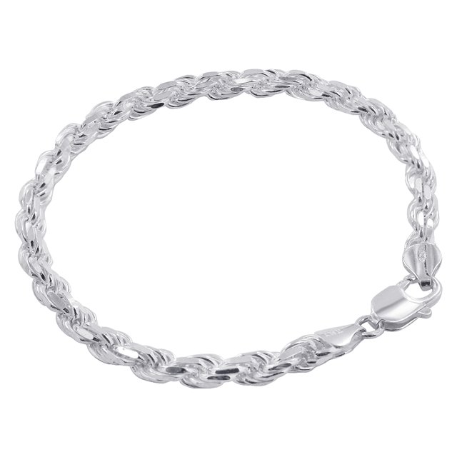 925 Sterling Silver 6mm Wide Faceted Cut Rope Chain Ankle Bracelet