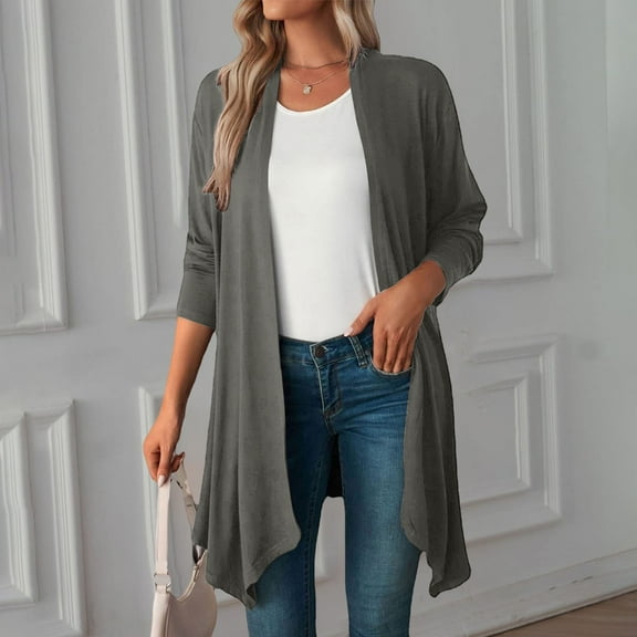 Women Fashion Solid Color Long Sleeve Cardigan Long Loose Top Jacket Coat Cardigans with Buttons Oversized Cardigan for Women Kimonos for Women Casual Cute Cardigan for Women Ladies Sweater plus Size