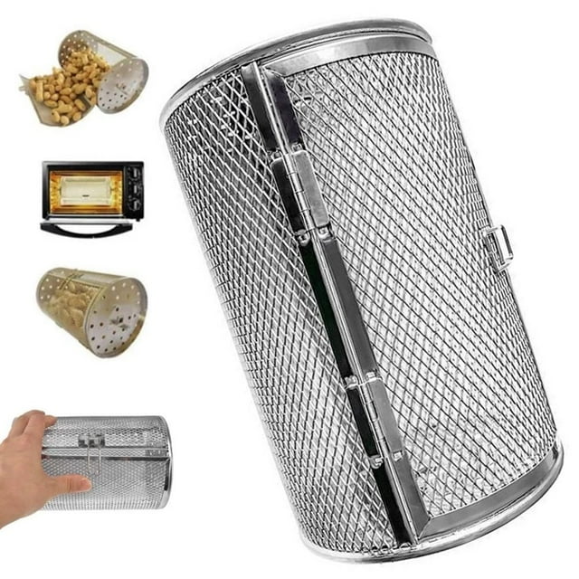 12 x 23cm Rotisserie Basket Stainless Steel Rotisserie Grill Basket Oven Rack Basket Non-Stick Washable Kitchen Air Fryer Grilling Accessory for Bake