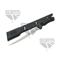 SZCO 12" Fish Fillet Knife with Rubber Grip Handle, Full-Length Stainless Steel Blade, Includes Hard Plastic Sheath