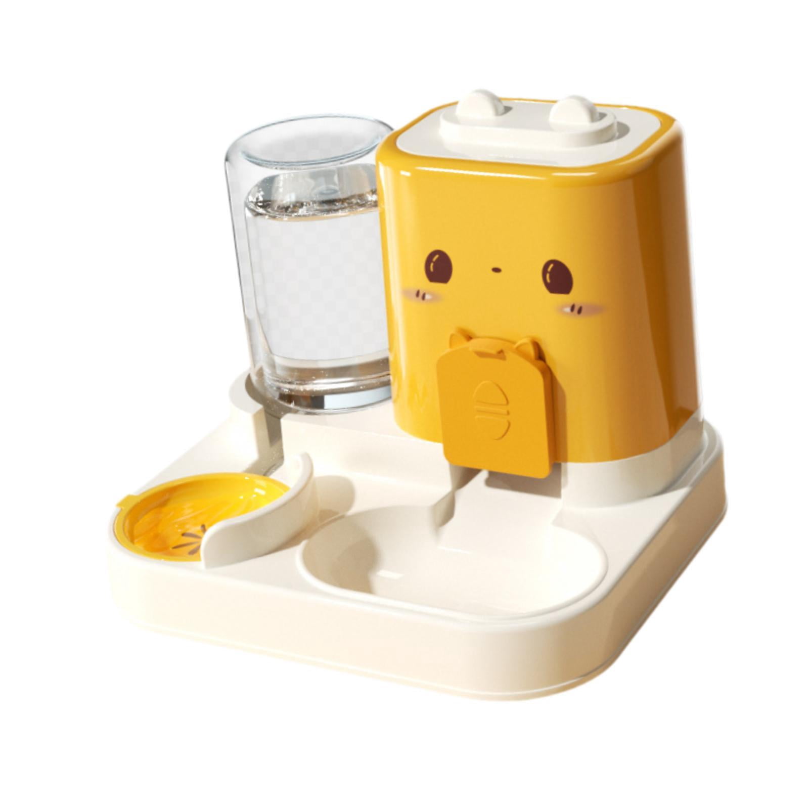 Serenable 2 in 1 Automatic Pet Feeder Cats Feeder Container Dog Bowl Feeding Station Compact Detachable Water Dispenser for Yellow