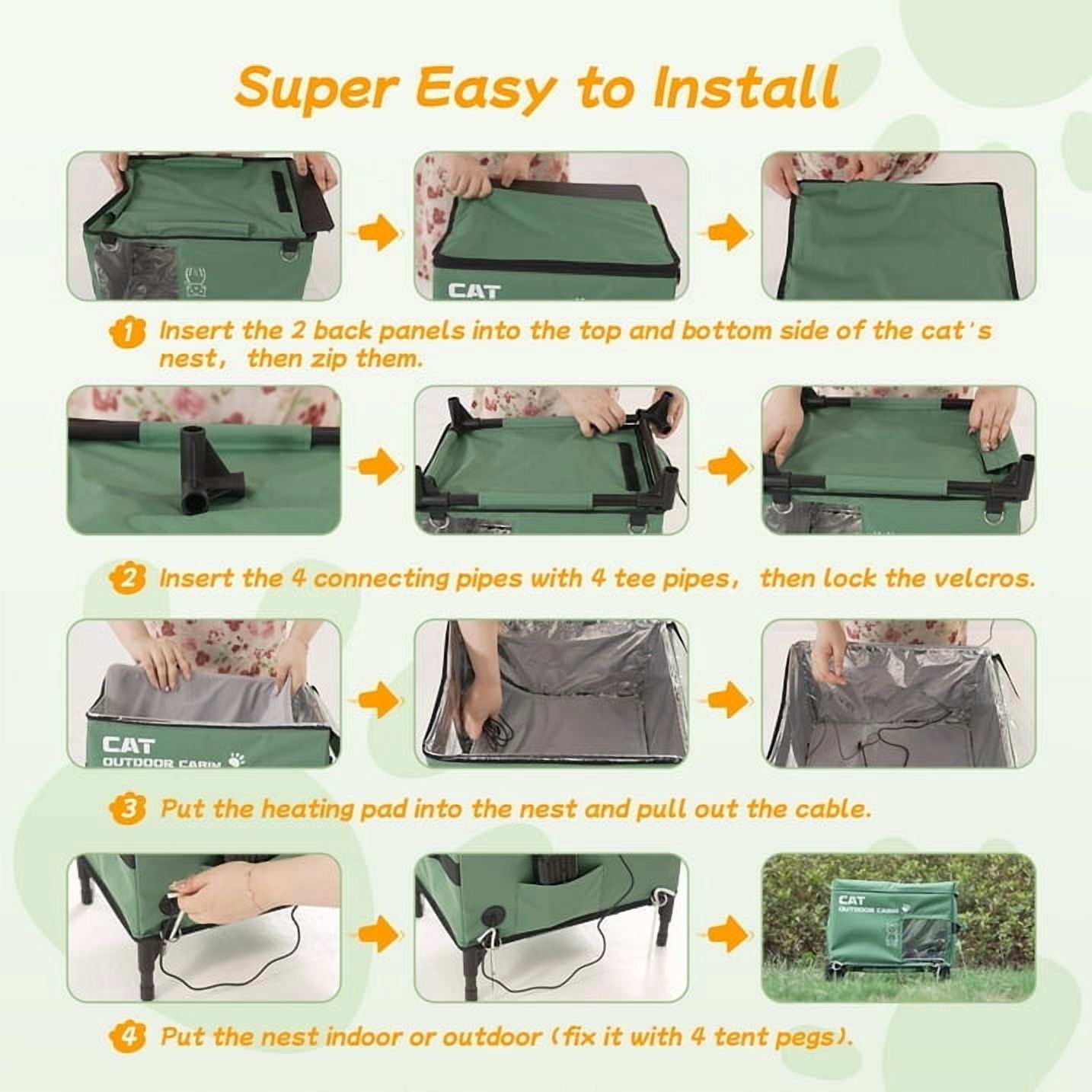 Warm Heated Cat House for Outside Feral Barn Cats in Winter, Outdoor Cat House Weatherproof with Heating Pad, Insulated Shelter for Outside Stray Barn Cat Kitty w/ 2 Safe Escape Doors, 21"Lx16"Wx19"H