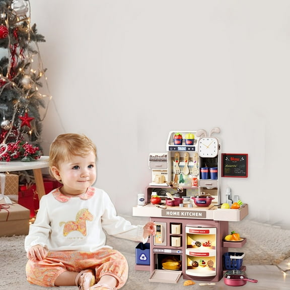 KOYPTL Mini Pretend Kitchen Playset Toys For Kids,Play Kitchen Toy With Realistic Steam And Lights,Play Sink And Toy Kitchen Accessories,Christmas Birthday Gift For Toddlers Boys Girls 3 4 5