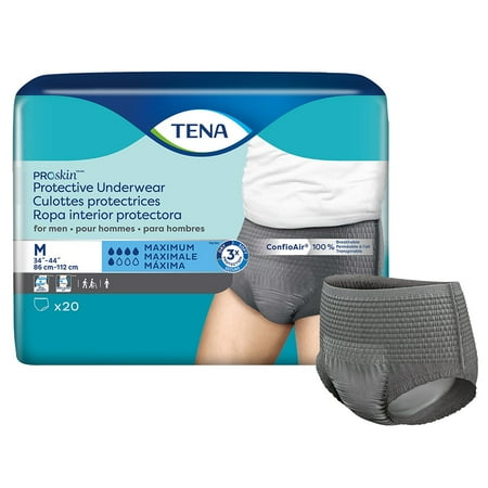 TENA ProSkin Mens Underwear  Incontinence  Gray  Disposable  Medium  20 Ct