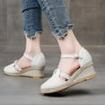 thumbnail image 5 of Lovskoo 2024 Womens Summer Espadrilles Wedge Sandals Platform Closed Toe Ankle Buckle Strap Lace Up Shoes White, 5 of 6