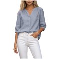 thumbnail image 2 of Neewe Womens Classic Plain 3/4 Short Sleeve Cardigans Summer Lightweight V Neck Button Down Casual Tops, 2 of 5