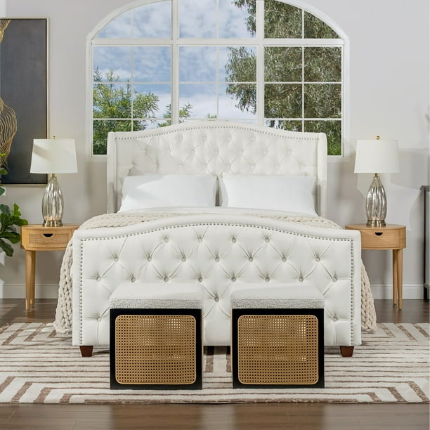 Jennifer Taylor Home Marcella Tufted Wingback Queen Bed Antique White Walmart Business Supplies
