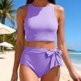 thumbnail image 2 of Fewfanhot Women Swimsuits High Waisted Bikini Sets Two Piece Swimsuit Scoop Neck Tank Side Cutout Midkini, 2 of 10