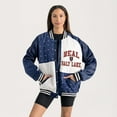 thumbnail image 3 of Women's Gameday Couture  Navy Real Salt Lake Refined Rivalries Rhinestone Raglan Full-Snap Varsity Bomber Jacket, 3 of 7