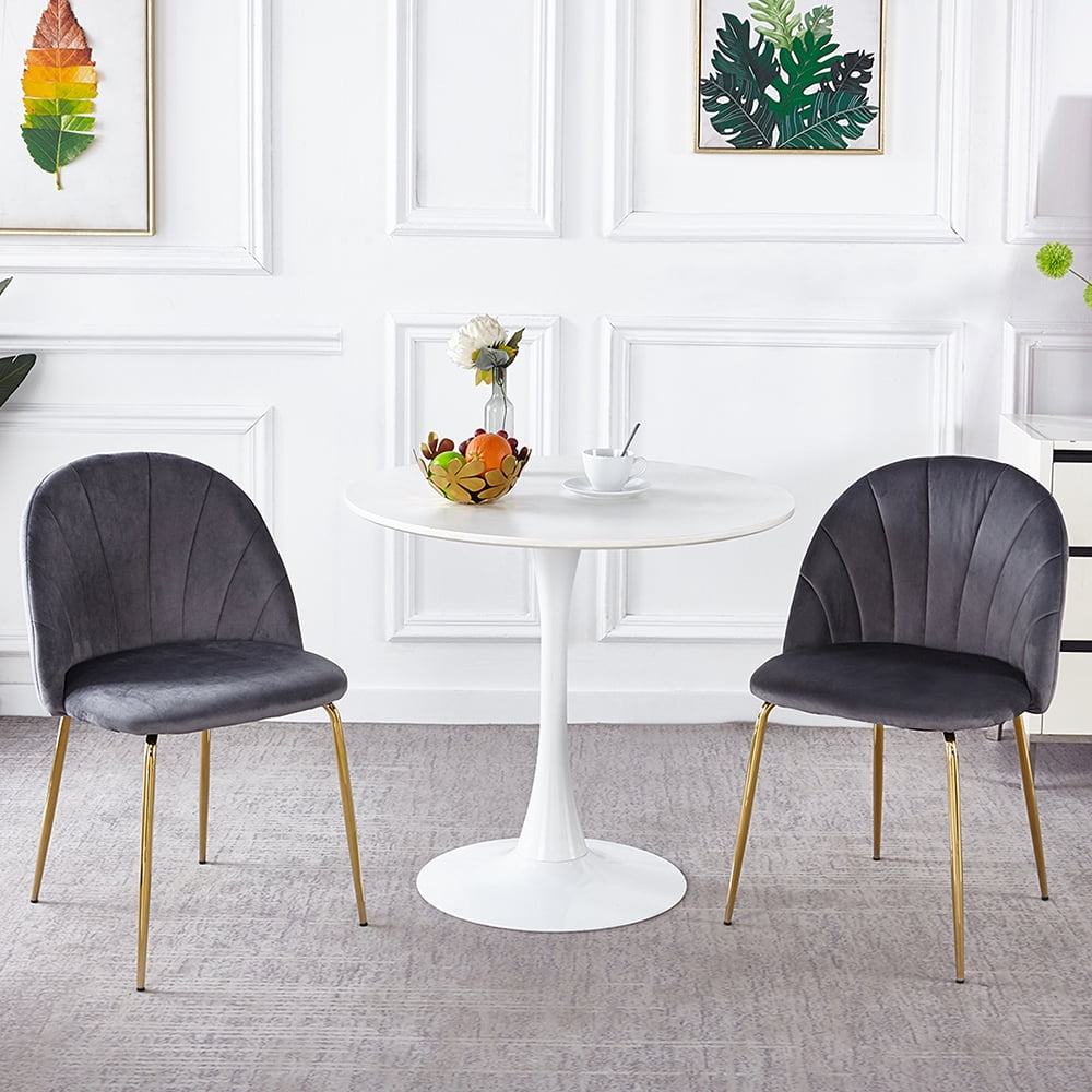 Kepooman Set of 2 Mid Century Modern Dinning Chairs with Iron Tube Golden Legs, Gray Kepooman Set of 2 Mid Century Modern Dinning Chairs with Iron Tube Golden Legs, Gray