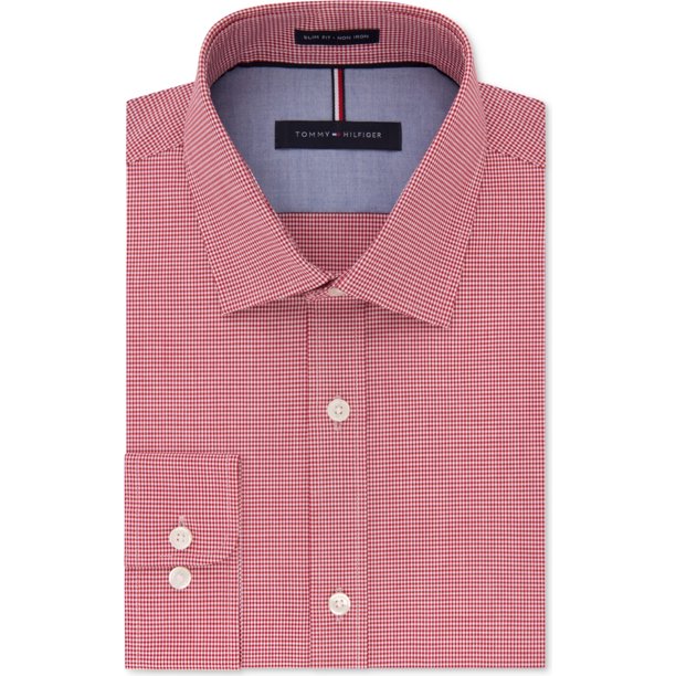 Tommy Hilfiger - Camisa de vestir con botones para hombre, color rojo tuscanred 17.5