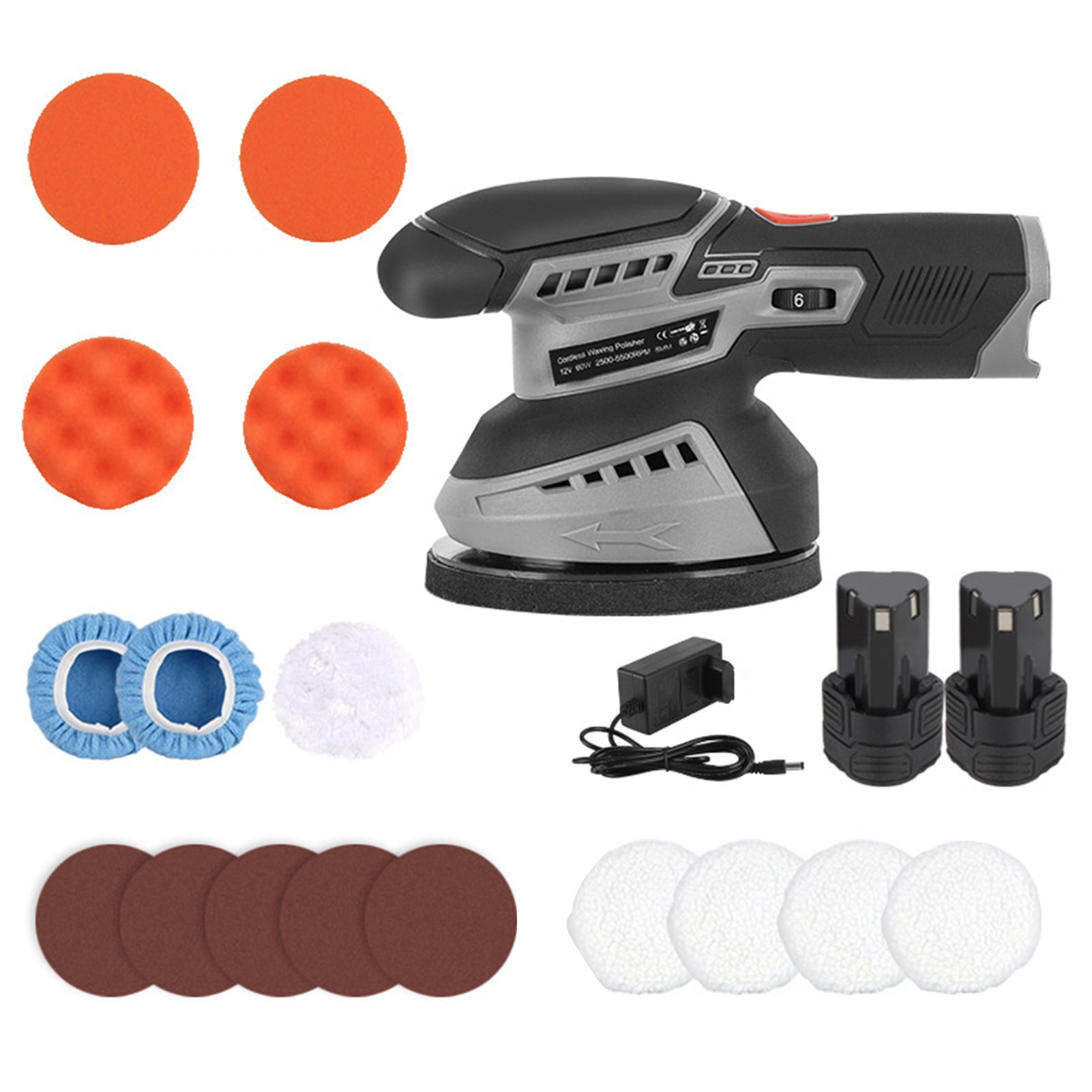 16Pcs/Set Cordless Car Buffer Polisher Kit 5250Rpm 6 Variable Speed Scratch Removing Battery Powered Car Detailing Wireless Polisher Machine