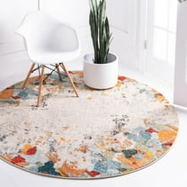 Unique Loom Chromatic Collection Area Rug - Coral (6' 1" Round Multi/Black)