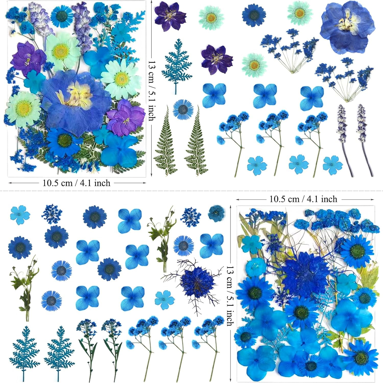 94Pcs Blue Dried Pressed Flowers for Resin Molds, Assorted Real Natural Bulk Dry Floral Leaves for DIY Art Crafts, Epoxy Jewelry, Candle, Soap Making, Nails Decors Gifts