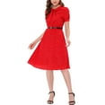 thumbnail image 2 of INSPIRE CHIC Women's Vintage Dress Floral Print Peter Pan Collar Knee Length Casual Dress XL Red, 2 of 7
