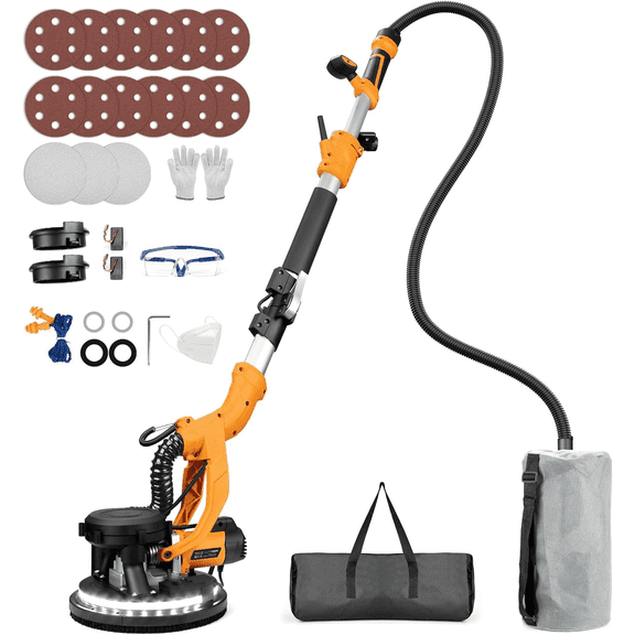Electric Drywall Sander, 2200RPM Drywall Sander with Vacuum, 1000W Automatic Dust Collector with LED Light, Foldable Popcorn Ceiling Removal Tool with 6 Variable Speed &15Pcs Sanding Discs