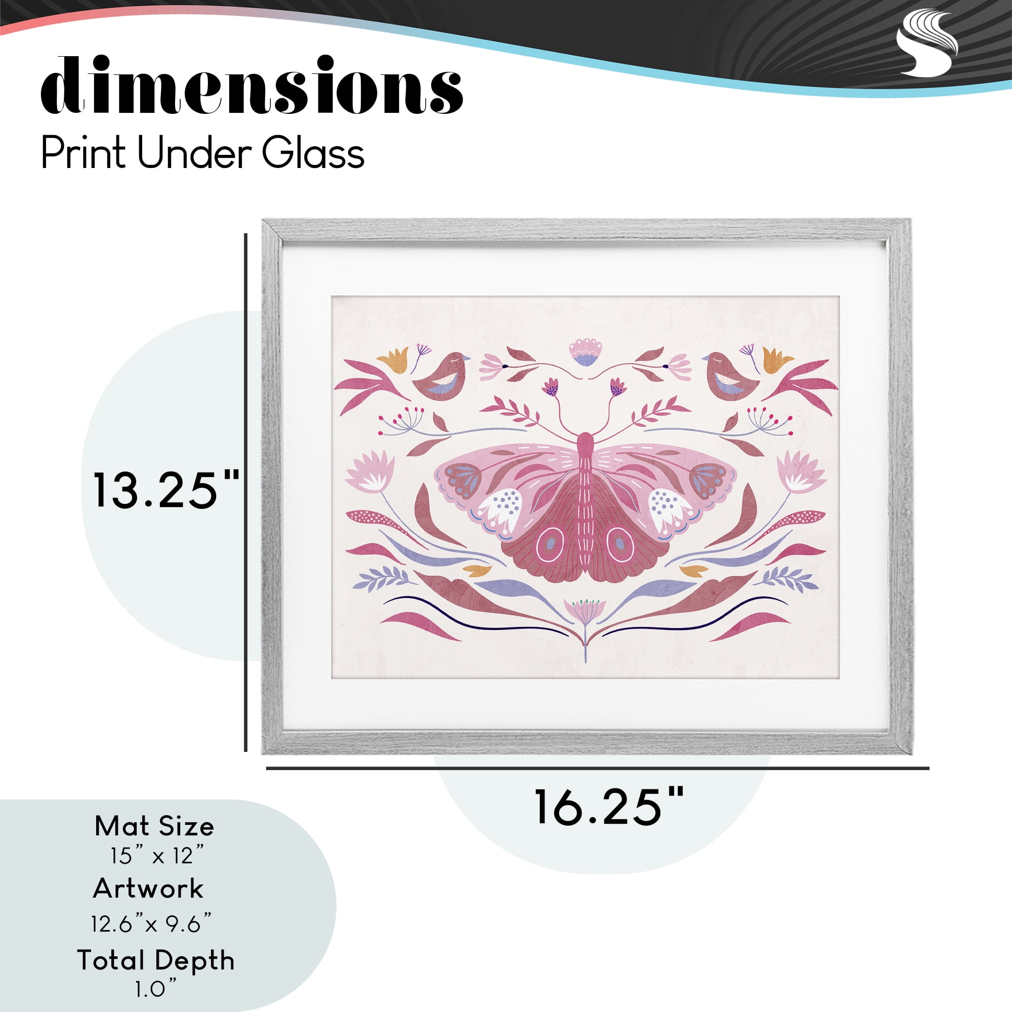 Stupell Industries Pink Boho Butterfly Gray Framed Print Under Glass, design by Kim Allen