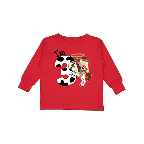 Inktastic I'm Three-cowgirl Riding Horse Birthday Girls Long Sleeve Toddler T-Shirt