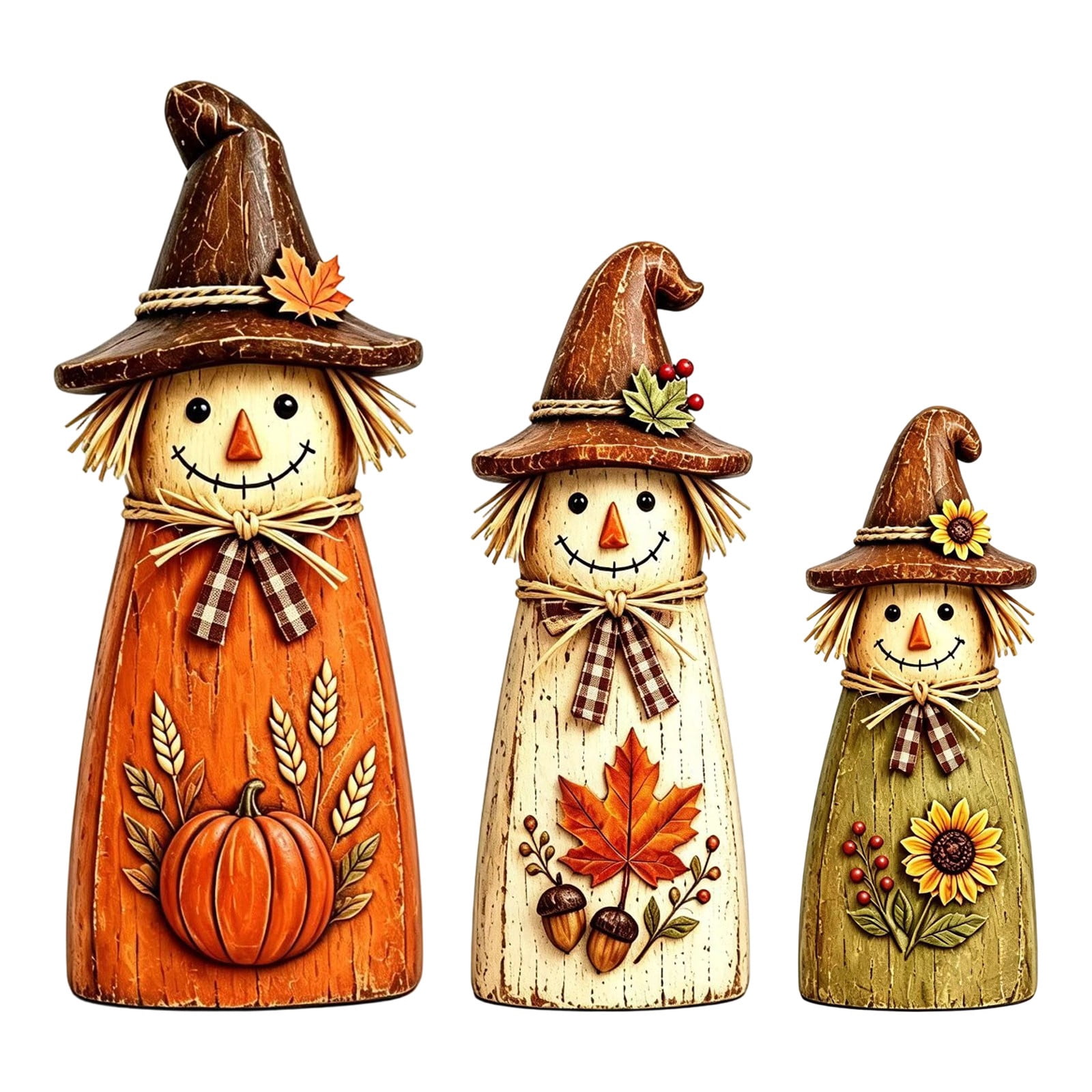 YardChic 3 Pack Thanksgiving Scarecrow Wooden Decor, Harvest Wooden Rustic Wooden Scarecrow Ornaments, Fall Tiered Tray Autumn Table centerpiece Wood Standing Signs for Halloween Home Decoration