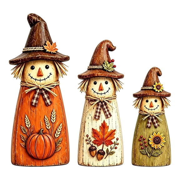 ABODELINE 3PCS Vintage Wooden Scarecrow Fall Decor Set - Vintage Wooden Pumpkin Decor - Farmhouse Tabletop Thanksgiving Autumn Home Decorations for Indoor Mantel Shelf