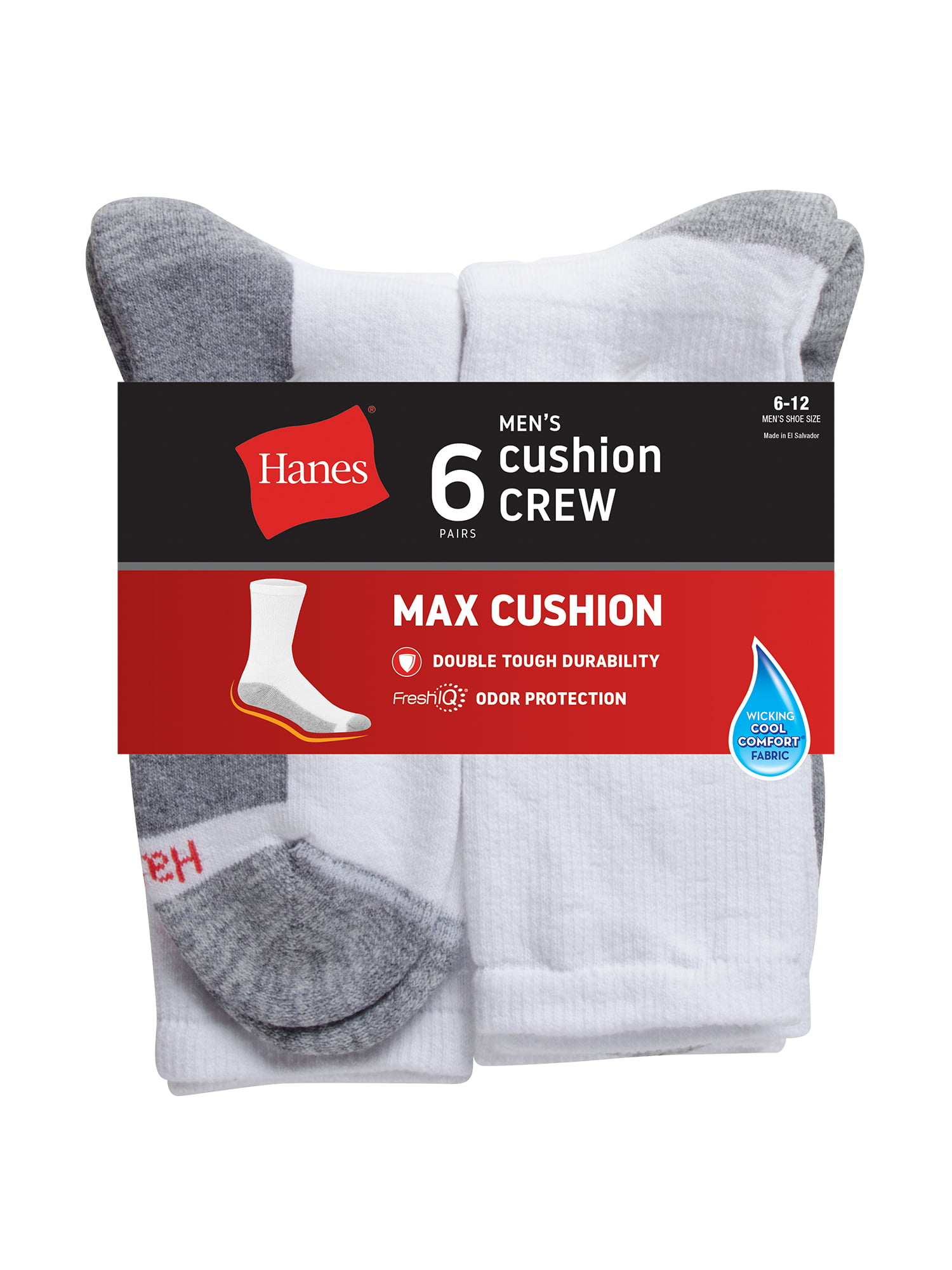 Hanes Mens ComfortBlend Max Cushion White Ankle Socks 