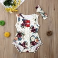 thumbnail image 2 of Kiapeise Girl's Rose Printed Romper Set, Sleeveless Bodysuit with Bow Headband, 2 of 6