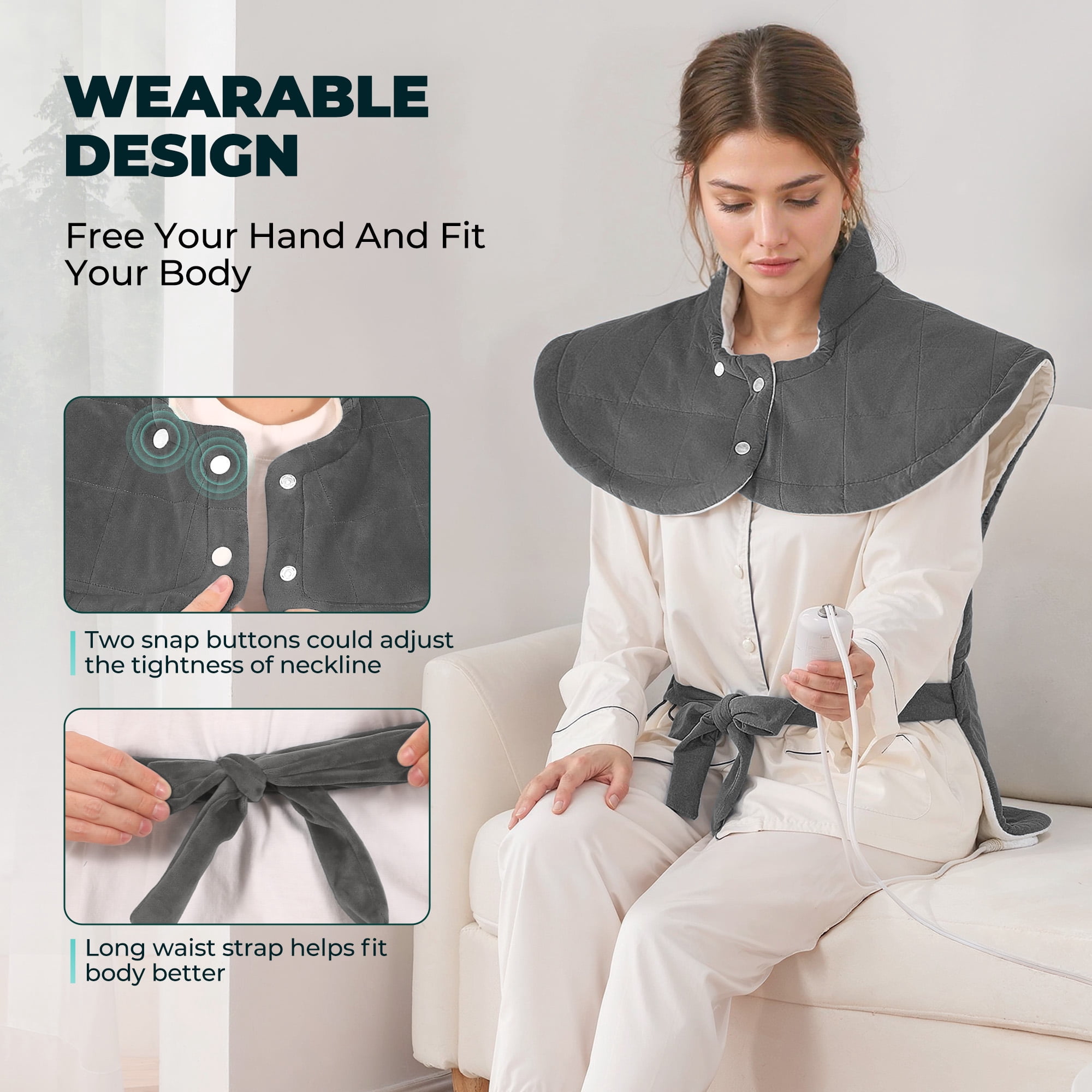 MaxKare 24"x40" Extra Large Heating Pad with 4 Heat Settings & Auto Shut-off, for Full Body- Gray & White