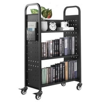 VEVOR Rolling Library Book Cart, 330 lbs Capacity, 30.3 x 15 x 48.0-Inch Library Cart, Single Sided L-Shaped Shelves with 3-Inch Lockable Wheels, Book Truck for Home Shelves Office and School, Black