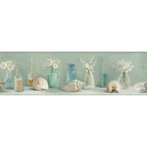 Chesapeake Cahoon Teal Vases Border Prepasted Non Woven Blend Wallpaper, 8-in by 15-ft, 56.4 sq. ft.