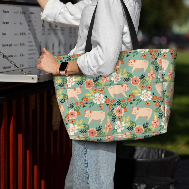 Noewx Cute Piggy in Flowers Large Beach Tote Bag for Women Extra Large Capacity Waterproof Sandproof Pool Bag Suitable for Swimming Pool Gym Travel Groceries Walmart