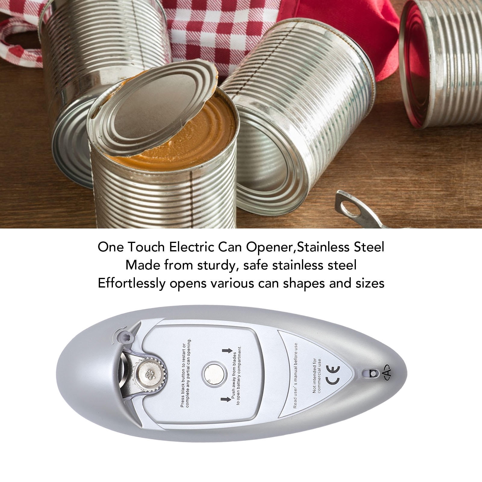 Suodoka 2‑Button Battery‑Powered Stainless Steel Electric Can Opener – One‑Touch, Cordless, Safe & Hygienic Kitchen Tool