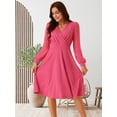thumbnail image 3 of DARING DIVA Women's V Neck Wrap Swiss Dots Lantern Sleeve Midi Dresses XL Hot Pink, 3 of 5