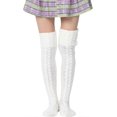 thumbnail image 4 of Women's Thigh High Socks Over the Knee Stockings Cable Knit Boot Socks Long Winter Leg Warmers White 85cm (1Pair), 4 of 4