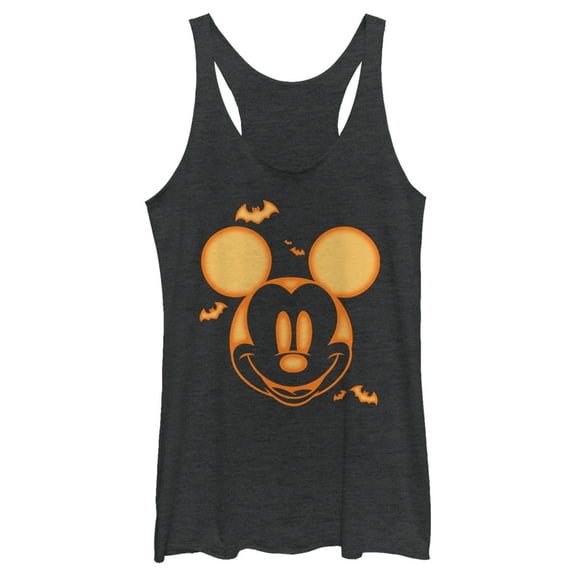 Women's Mickey & Friends Halloween Pumpkin Face Racerback Tank Top Black Heather Small