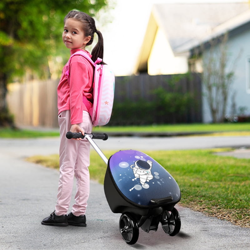 Datingday 2-in-1 Kids Scooter Luggage with LED Light-Up Wheels | Adjustable Handle | Airplane Approved Carry-On for Ages 5-12 | Foldable & Lightweight Travel Suitcase，Blue