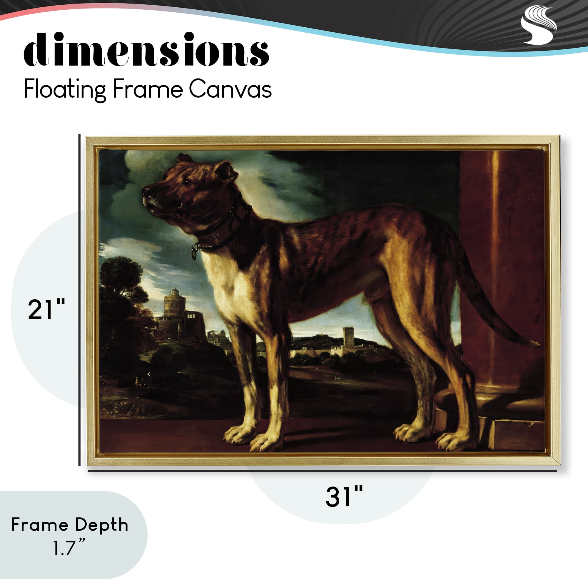 Stupell Industries Historical Aldrovani Dog Gold Framed Floater Canvas Wall Art, design by Lil' Rue