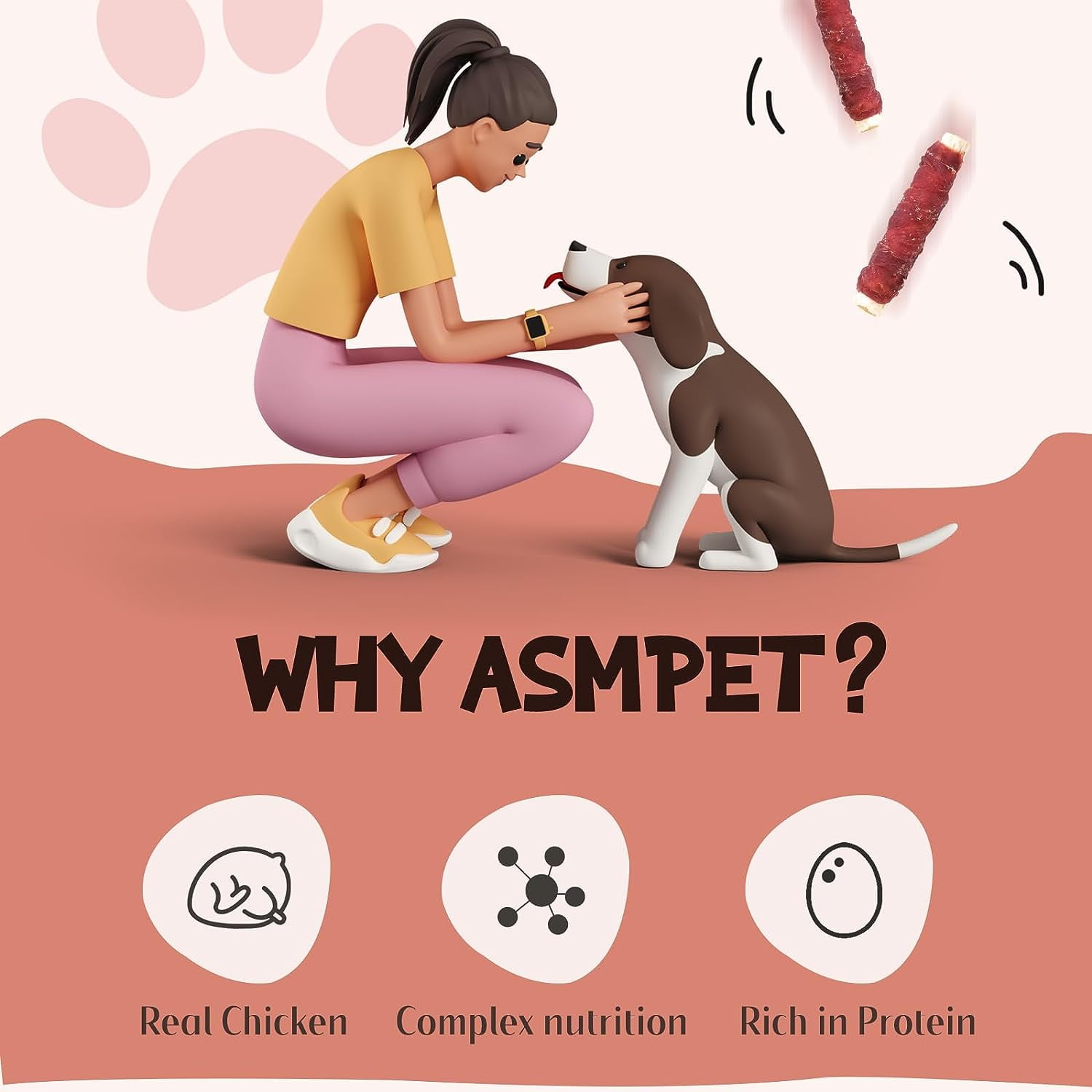 (2 pack) ASMPET Chicken Wrapped Rawhide & Sweet Potato Dog Chews, 6ct – Long Lasting Natural Treats for Medium & Large Dogs, Teeth Cleaning & Boredom Relief