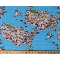 Cotton United States of America USA Country American Continent 50 States Blue Multi Cotton Fabric Print by the Yard (6798712)