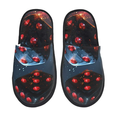 

Yiaed Cosmic Red Sparkle Dice Print Unisex House Slippers Slip on Warm Shoes Indoor Outdoor with Anti-slip sole-Large