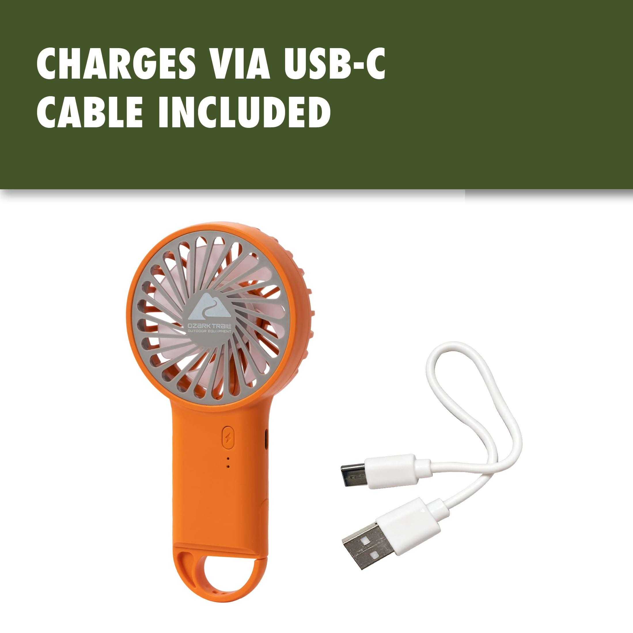 Ozark Trail Rechargeable Handheld Fan with USB-C Charging and 3 Speed Settings