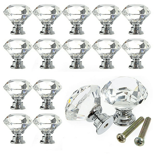 16PCS 30mm Crystal Glass Cabinet Knob Diamond Shape Drawer Cupboard Handle Pull