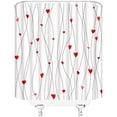 thumbnail image 3 of Red Heart Shower Curtain Valentine''s Day Heart Geometric Striped Sweet Love Romantic Couple Polyester Bathroom Decor Curtain with Hook, 3 of 6