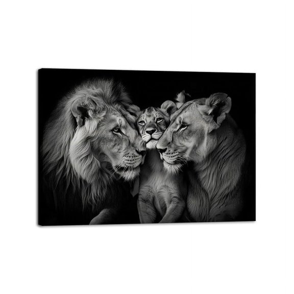 Flairvibe Cozy Lion Family Wall Art 12 x 1.75 in Framed Painting Canvas Art Prints