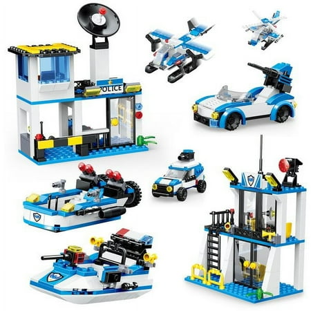 Scout Tower Police Station 802 PCS Building Block Children Toy Set, Assembling Combat Vehicle Police Car Airplane, Artillery Car, Six Kinds of Transportation, STEM Toy Gift for Boys and Girls Ages 6+