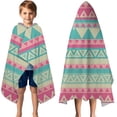 thumbnail image 3 of Pink and Blue Triangle Pattern Hooded Bath Towel，50"x30" for Ages 3 To 12 Kids, Quick Dry Lightweight Soft Microfiber Hood Beach Towel Cover Up for Kids, 3 of 7
