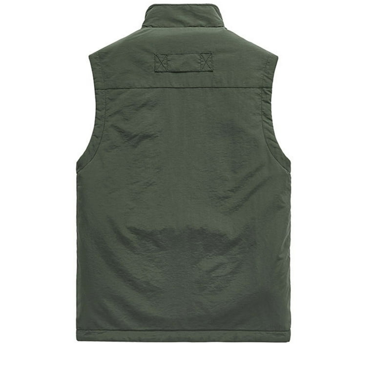 Wyongtao Men's Fleece Fishing Vest Outdoor Work Quick-Dry Hunting Zip  Reversible Travel Vest Jacket with Multi Pockets,Army Green XXXL