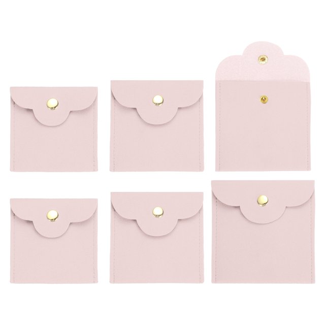Uxcell 6 Pcs Mini Bolsa de Joyería, Pequeñas Bolsas de Joyería de Microfibra Suaves, Bolsa de Almacenamiento de Regalo para Joyería de Viaje para Mujeres Anillos Collar Pulsera, Rosa