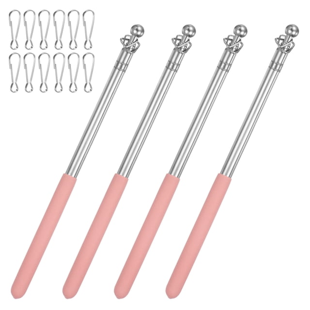 Uxcell 4-Pack 3.28Ft/1M Telescopic Flag Pole with Clips Pink