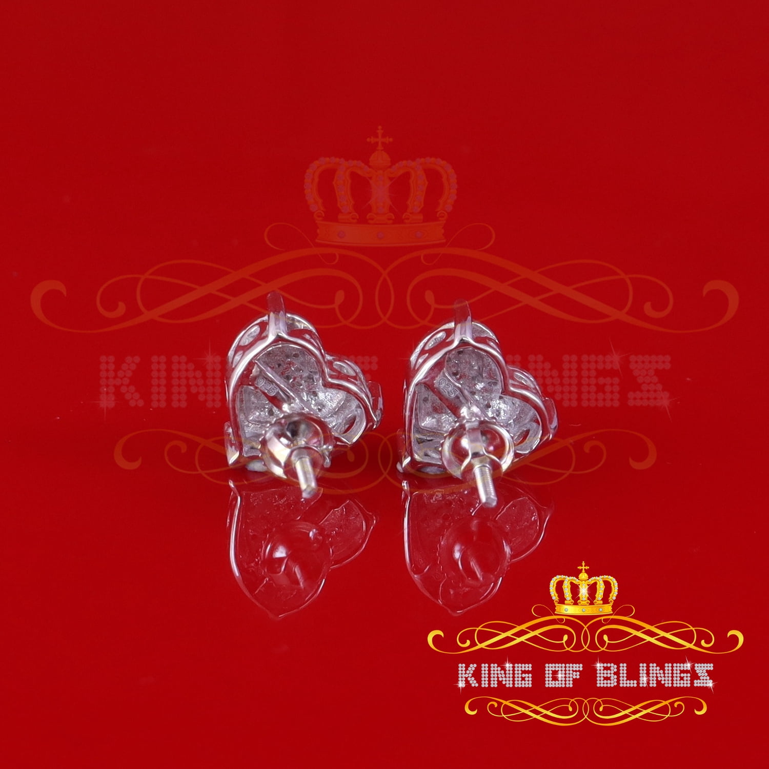 King Of Bling's 0.10ct Diamond 925 White Silver for Men's & Womens Heart Cluster Stud Earrings